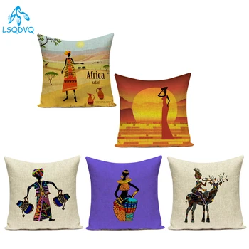 Чехол для подушки с африканской росписью, подушка в экзотическом стиле, наволочка из полиэстера для африканской танцовщицы, украшение для дома на диван