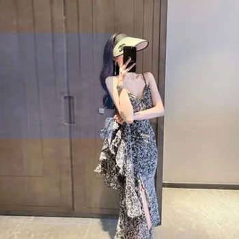 2023 Новое женское высококачественное праздничное платье Goddess Fan Haibin с цветочным рисунком на подтяжках