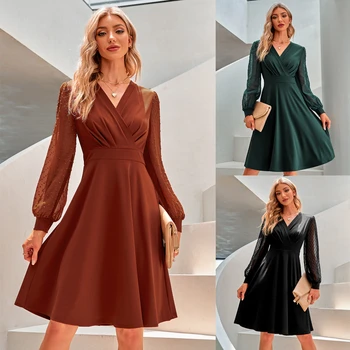 Женская осенне-зимняя коллекция Tilorraine 2023, новое модное жаккардовое платье в европейском и американском стиле с V-образным вырезом, женская одежда