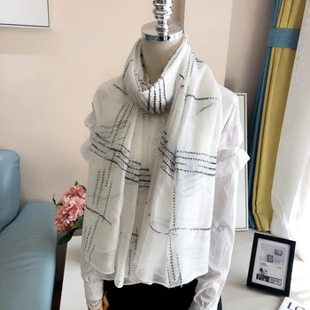 Ханчжоу, Китай, натуральный шелк, шерстяной Черно-белый решетчатый шарф, женская шаль, орнамент, размер: 96*185 см (химчистка)