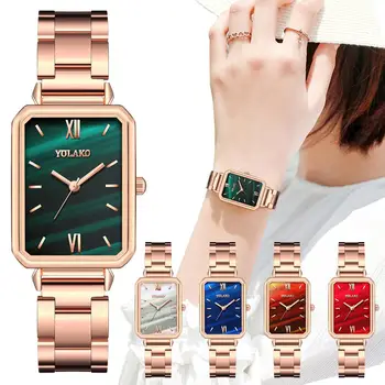 Женские часы с прямоугольным циферблатом из нержавеющей стали, Топовый люксовый бренд, женские модные часы для платья, женские повседневные кварцевые наручные часы Relogio