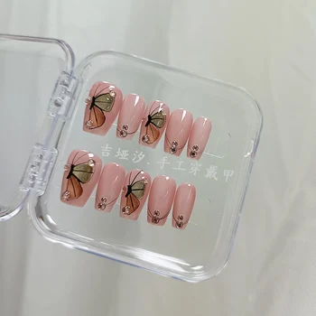 Розовые ногти ручной работы с полным покрытием, Профессиональные ногти, Маникюр, накладные ногти в форме сердца, Японские Носимые Искусственные ногти С дизайном