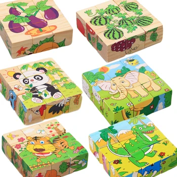 9 шт./лот, сделай сам, 3D Деревянные блоки, Мультяшные Животные, Фрукты, Овощи, Красочные, с шестью сторонами, Блок для рисования, развивающие игрушки для детей