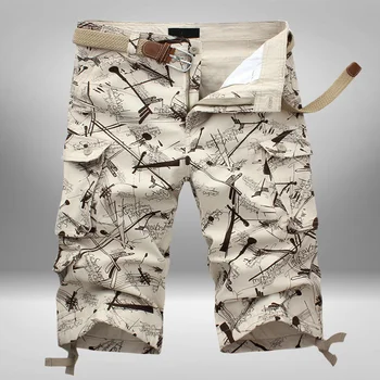 Мужские камуфляжные брюки карго большой длины Летние повседневные хлопковые укороченные брюки с множеством карманов Модные бриджи в стиле хип-хоп Военные шорты