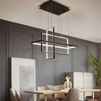 Современная светодиодная люстра для кухни, столовой, гостиной, спальни, Прямоугольная Потолочная Подвесная лампа с