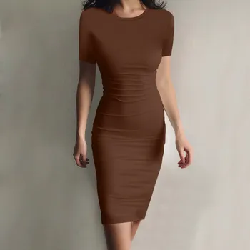 2023 Сексуальные женские платья, однотонное платье для женщин, вечеринка, короткий рукав, сексуальное облегающее мини-платье макси с круглым вырезом, повседневное платье Vestidos