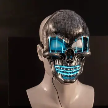 Маска для выпускного вечера с серебряным скелетом, маска для взрослых, косплей, маска для Хэллоуина, светодиодная маска жнеца