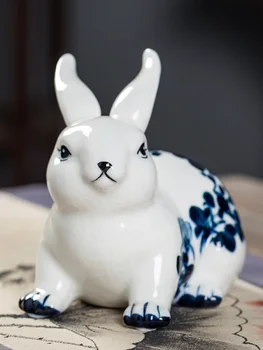 Цзиндэчжэнь Керамические украшения для дома Пара кроликов Скульптура Фарфоровые украшения Креативные подарочные поделки