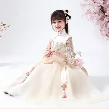 Новые 2 ШТ., современное китайское летнее платье Чонсам для детей, традиционная китайская одежда для ребенка, платье китайской династии Хань.