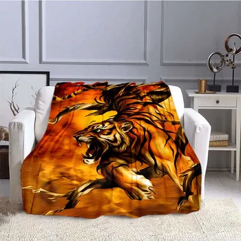 Фланелевое одеяло King в натуральную величину Теплое Супер Мягкое для кровати Диван Одеяло для дивана Король леса с рисунком Свирепого животного Тигра
