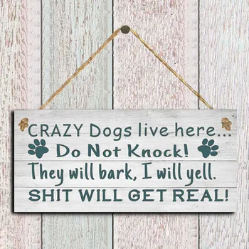 1 шт. Деревянная доска для дома Подвесная Мода Crazy Dog Live Here Доска для печати букв Вывеска Товары для дома