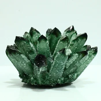 Красивая зеленая гроздь призрачных кристаллов, гроздь кварцевых кристаллов, целебный образец, украшение для домашнего офиса и аквариума