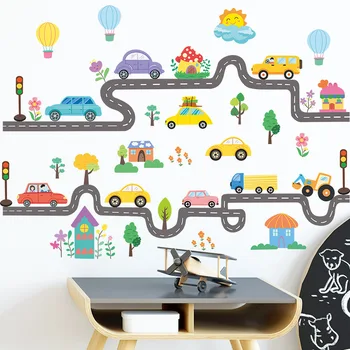 Дорога и автомобили, детские наклейки на стену, наклейки на стены, съемные наклейки на стену для детей, Детская спальня, декор гостиной