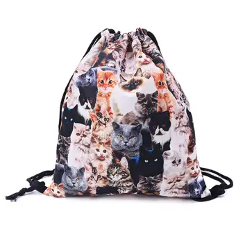 Рюкзак на шнурке с 3D принтом, рюкзак с милыми кошками, сумки через плечо, спортивная сумка