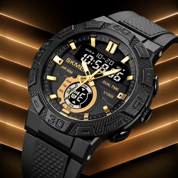 SKMEI Fashion Sports Trend Крутые часы из черного золота с двойным обратным отсчетом времени, водонепроницаемые мужские Электронные часы 1881