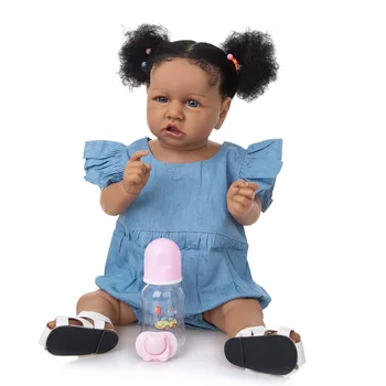 Черные Африканские Черные Куклы Реалистичная Взрывная Головка 22 Дюйма Полностью Силиконовая Виниловая Детская Милая Кудрявая Черная Игрушка Bebe Reborn Baby
