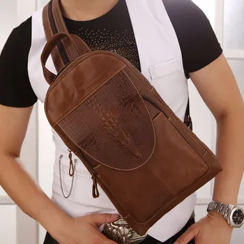 Мужской нагрудный рюкзак из натуральной кожи, рюкзак с крокодиловым узором, ретро-сумка из натуральной воловьей кожи на одно плечо, Многоцелевой рюкзак-слинг