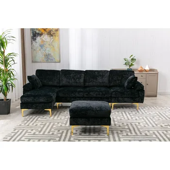 Рекомендуемый легкий роскошный диван, сделанный из бархата, L-образной формы, с двумя подушками, подходит для гостиных и апартаментов
