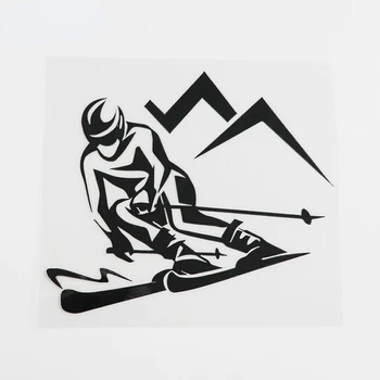 Лыжник, Катающийся на лыжах, Экстремальные Зимние виды спорта, Виниловая наклейка на автомобиль, Черный/Серебристый, 14,1 см X 12,4 см