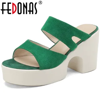 FEDONAS/ Новое поступление модных женских сандалий, детские замшевые тапочки на толстом каблуке, Обувь на платформе, Женская весенне-летняя повседневная вечеринка