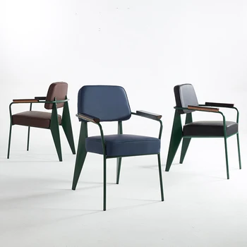 Минималистичный подлокотник, Роскошные обеденные стулья с металлическими ножками, Удобные офисные обеденные стулья для библиотеки, Кожаная мебель для шезлонга со спинкой