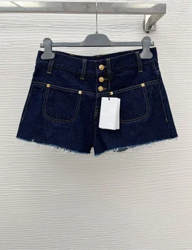 Niche 23 новые джинсовые короткие шорты с синей металлической пряжкой, универсальные шорты с высокой талией, женские утягивающие шорты Spice girl raw edge hot pants