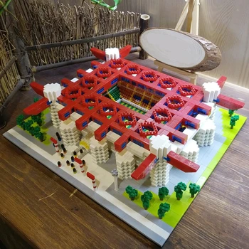 Игрушка для детей Футбольное поле стадиона Сан Сиро Меацца, 3D модель, мини Алмазные блоки, кирпичное здание, архитектура мира футбола