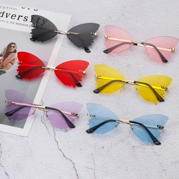 Модная уличная одежда, очки с защитой от ультрафиолета, солнцезащитные очки-бабочки в металлической оправе без оправы для женщин, солнцезащитные очки