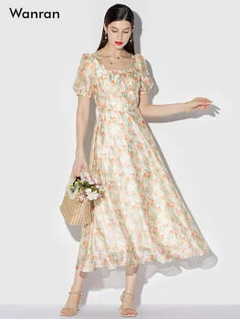 Лето 2023, новое женское модное Французское Элегантное длинное платье с фрагментированным цветком, Темпераментное Приталенное платье средней длины для чаепития