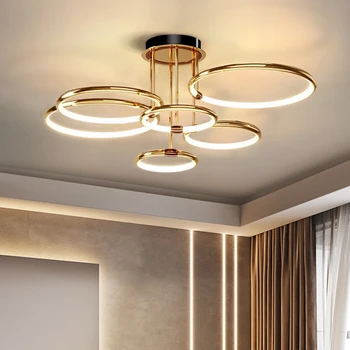 Современный простой дизайн Светодиодная люстра для гостиной спальни Столовой Кухни Потолочный подвесной светильник Золотое кольцо Креативный свет