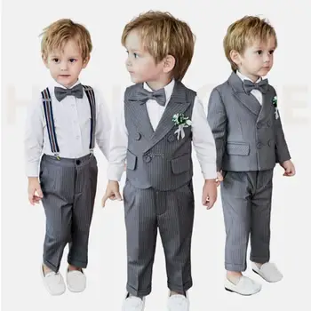 Летний роскошный костюм для фотосессии для мальчиков, Детский костюм для представления, смокинг, Детское платье на день рождения, детский формальный свадебный костюм