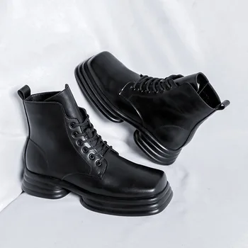 роскошные модные мужские ботинки на платформе, брендовая дизайнерская обувь с квадратным носком, платье в стиле панк-рок, ковбойские оригинальные кожаные ботинки, ботильоны, мужские ботфорты