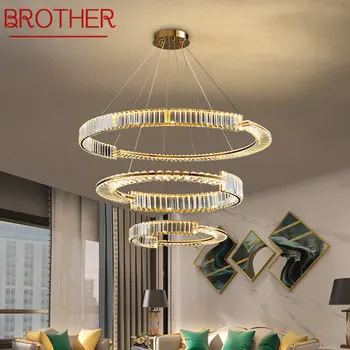 Подвесная люстра BROTHER с хрустальными современными светодиодными кольцами класса люкс, подвесной светильник для домашнего декора гостиной, столовой, двухуровневой виллы