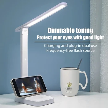 Светодиодная настольная лампа с плавным затемнением, настольная лампа для защиты глаз, сенсорная подсветка, USB Перезаряжаемый ночник для учебы, лампа для чтения книг.