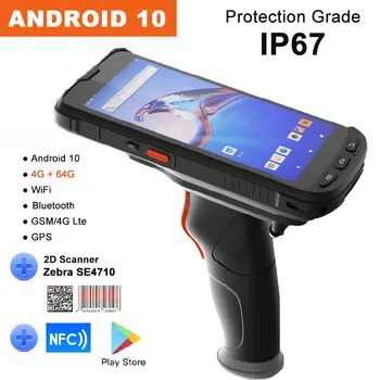 RUGLINE Android 10 Восьмиядерный 4G 64G 1D QR 2D Сканер штрих-кодов IP67 Прочный Портативный Терминал Передачи Данных PDA с пистолетной Рукояткой NFC 4G LTE