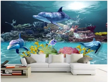 WDBH пользовательские фрески 3d обои Подводный мир дельфин рифовая рыба домашний декор живопись 3d настенные фрески обои для стены 3 d