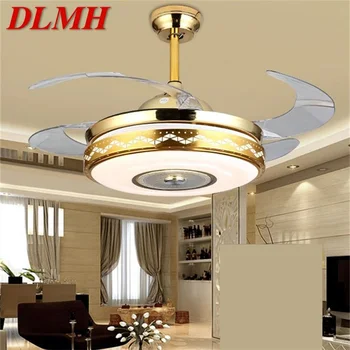 Потолочный вентилятор DLMH, невидимая современная роскошная светодиодная лампа с золотым рисунком и дистанционным управлением для дома