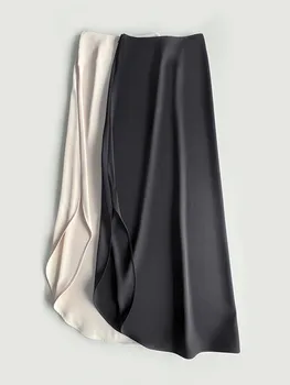Асимметричная юбка с разрезом сбоку, женская удобная однотонная юбка с высокой талией, женская юбка Миди Jupe, Весна-лето 2023 г.