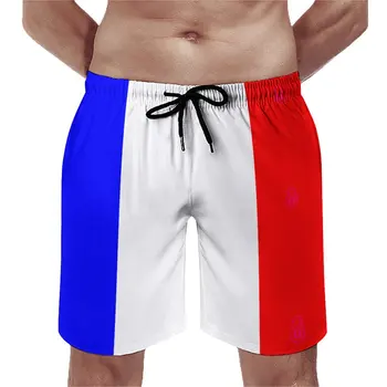 Мужские пляжные шорты Аниме Повседневный флаг Франции Flag Of France Дышащий Быстросохнущий Высококачественный Свободный Регулируемый шнурок Loose St