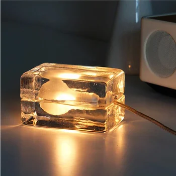 Современная Прозрачная Стеклянная Светодиодная Настольная Лампа Ice Cube, Прикроватная Лампа Для Детской Спальни, Креативные Ночные Лампы Для Детской Комнаты, Геометрические Настольные Лампы