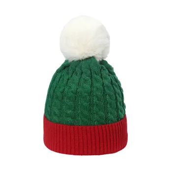 Рождественская вязаная шапка для новорожденных, осенне-зимние красно-зеленые шерстяные шапочки для мальчиков, детские аксессуары