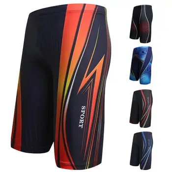 Внутренний шнурок, обтекаемый дизайн, длинные плавки, мужские шорты для плавания с цветным буквенным принтом в стиле пэчворк, пляжная одежда