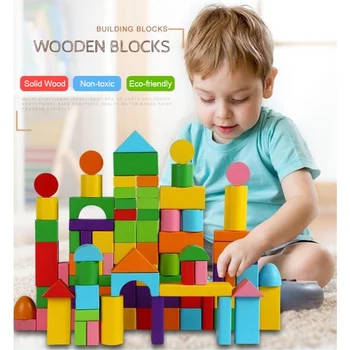 Деревянные игрушки для детей Набор деревянных строительных блоков с сумкой для хранения Собранные строительные блоки Игрушки для раннего развития для детей