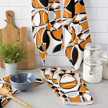 Геометрическое Абстрактное Современное искусство Оранжевое Кухонное полотенце из мягкой Микрофибры, Впитывающее Чистую посуду, Полотенца, Кухонные принадлежности Kichen