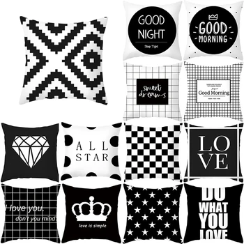 Черно-белая наволочка с геометрическим портретом в скандинавском стиле, наволочка для домашнего дивана, чехол для подушки, наволочка со встроенным письмом