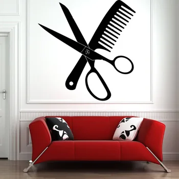 Наклейки на стены салона красоты Ножницы для парикмахерской Расческа Виниловые наклейки с рисунком Наклейки на стены Парикмахерской Съемные обои B097