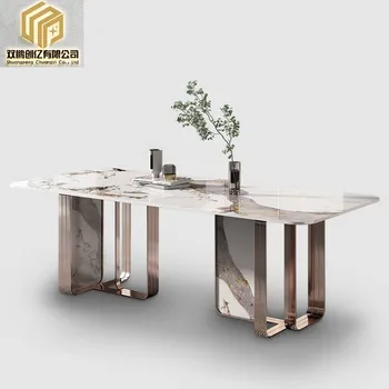 Новый легкий роскошный обеденный стол в итальянском стиле, минималистичный современный простой прямоугольный стол высокого класса, комбинированный обеденный стол и