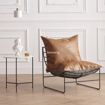 Скандинавские Односпальные диваны Дизайнерское кресло для чтения на балконе, Кресло для отдыха в спальне, кожаный односпальный диван, мебель для дома из кованого железа