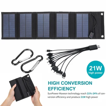 20 Вт 5 В Наружные складные солнечные панели, Портативное складное зарядное устройство для солнечных батарей, мобильное зарядное устройство для туризма, кемпинга