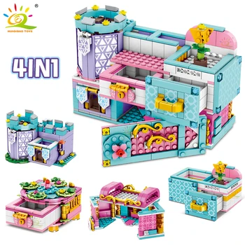 HUIQIBAO 4IN1 Ideas Коробка Для Хранения Друзей Замок Принцессы Строительные Блоки MOC Кирпичи для Девочек Городские Строительные Игрушки Для Детей